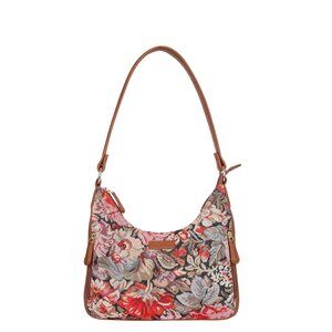Ladies’ Floral Tapestry Hobo Purse | Vegan Leather-Trimmed Satchel Shoulder Bag